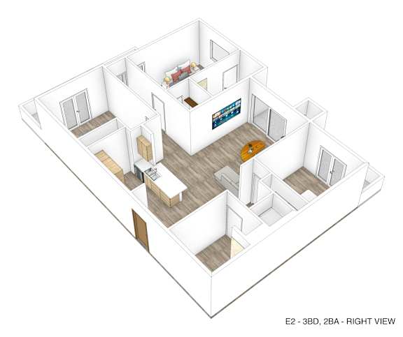 Eddy Redondo three bedroom two bathroom floorplan