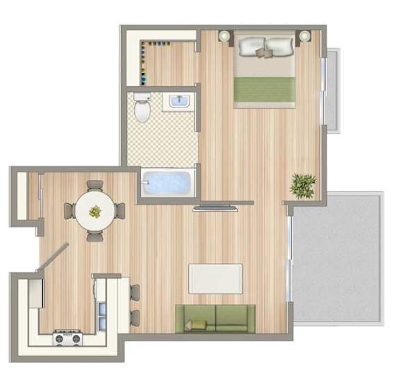 a floor plan of a house with a bedroom and a living room