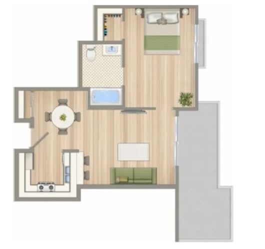 a floor plan of a house with a bedroom and a living room