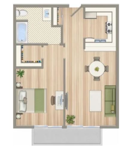 a floor plan of a bedroom with a bathroom and a living room