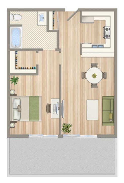 a floor plan of a house with a bathroom and a living room