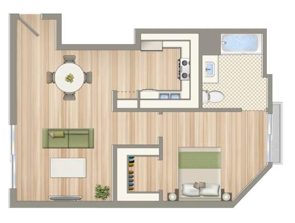 a floor plan of a house with a bedroom and a living room
