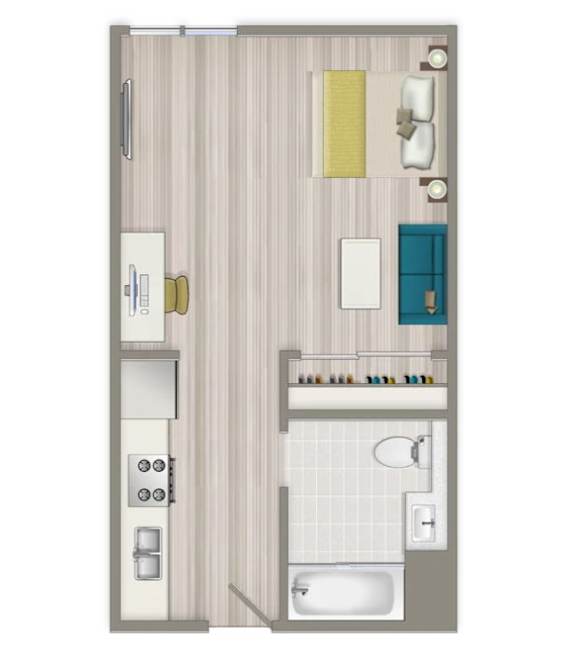 A drawing of a bathroom with a toilet, sink, and bathtub.