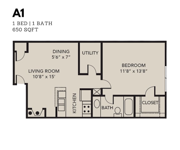 Oak Tree Village 1 Bedroom Floor Plan A1