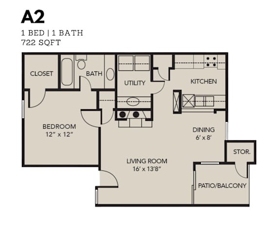 Oak Tree Village 1 Bedroom Floor Plan A2