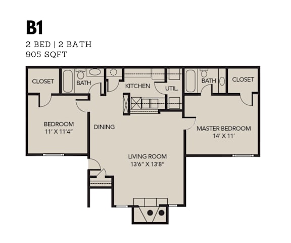 Oak Tree Village 2 Bedroom Floor Plan B1