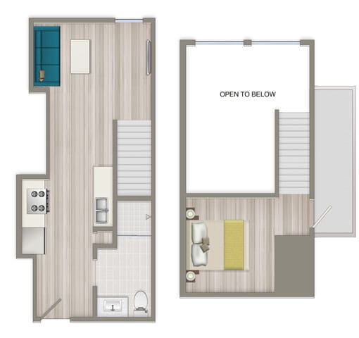 a floor plan of a room with a bed and a mirror