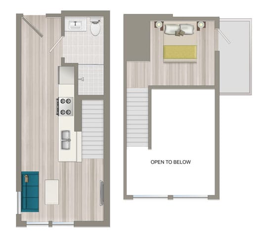 a floor plan of a home with a bedroom and a living room