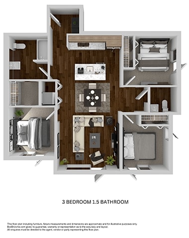 a stylized floor plan with a bedroom and a bathroom