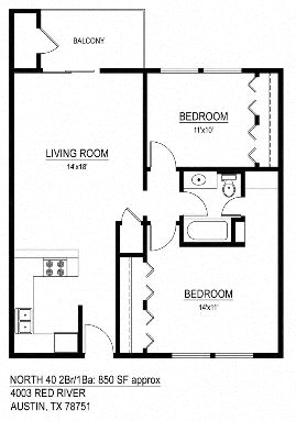 A black and white image of a floor plan for an apartment.