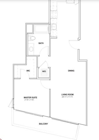 Burano Apartments 2D one bedroom one bathroom Floorplan