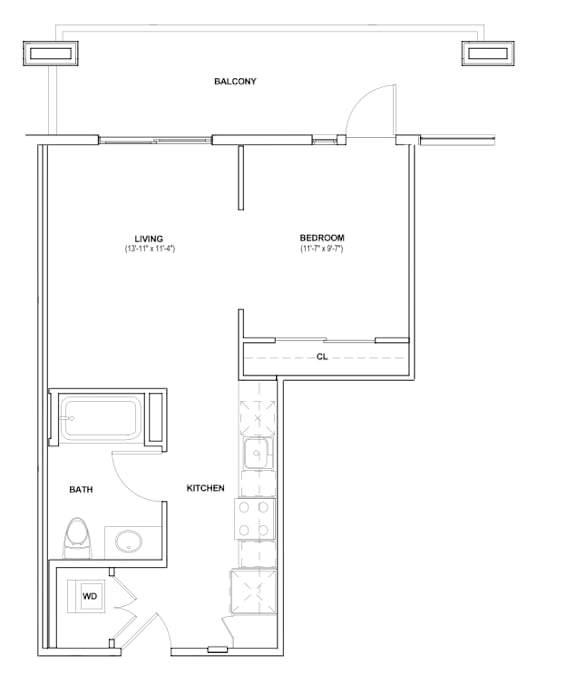 Burano Apartments 2D one bedroom one bathroom Floorplan