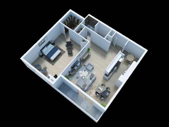 The Fulton 3D Floor Plan One Bedroom One Bathroom