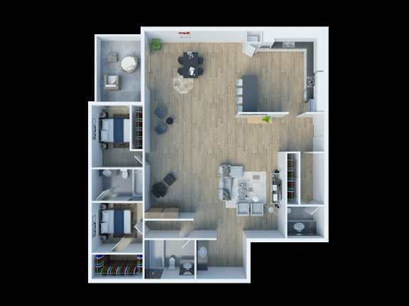 The Fulton 3D Floor Plan Two Bedroom Two and a half Bathroom B4