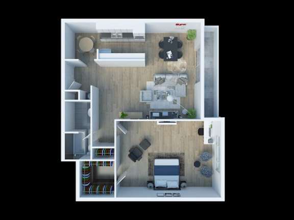 The Fulton 3D Floor Plan One Bedroom One Bathroom