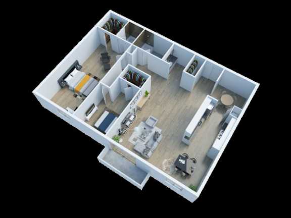 The Fulton 3D Floor Plan Two Bedroom Two Bathroom B1