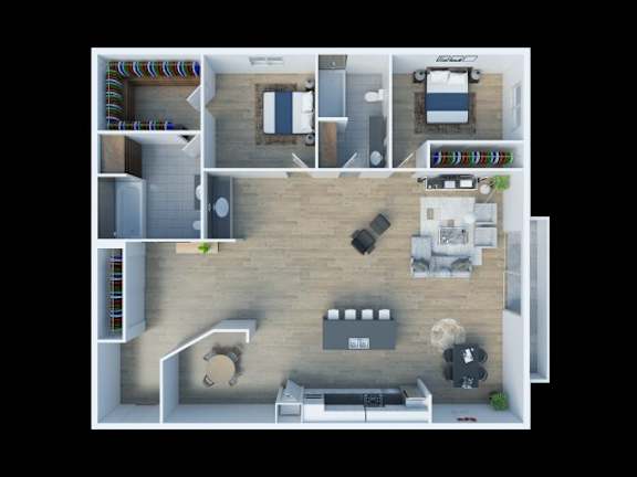 The Fulton 3D Floor Plan Two Bedroom Two Bathroom B2