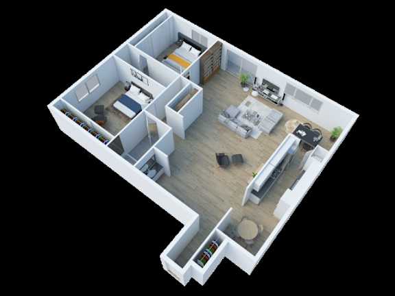 The Fulton 3D Floor Plan Two Bedroom Two Bathroom B3