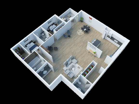 The Fulton 3D Floor Plan Two Bedroom Two and a half Bathroom B4