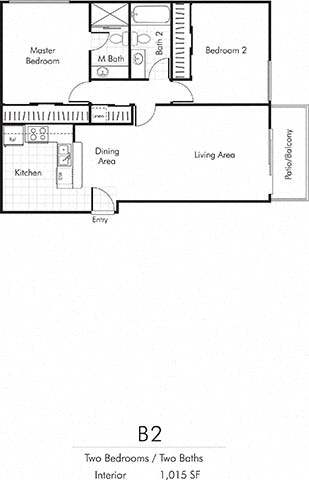 Milano Apartments 2D One Bedroom Two Bathroom Floor plan