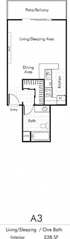 Milano Apartments 2D Studio Floor plan