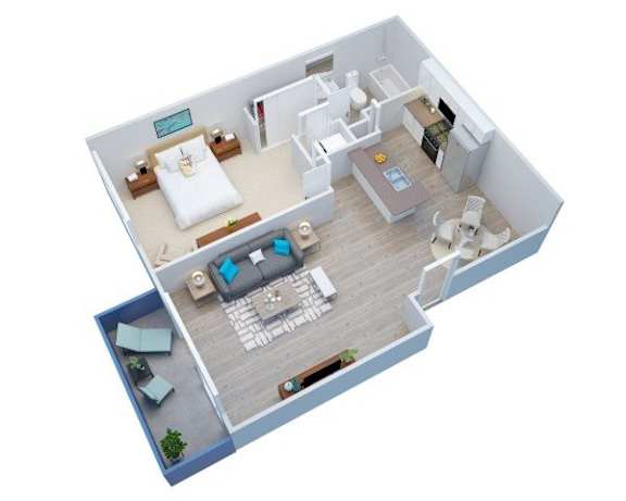 Milano Apartments 3D One Bedroom One Bathroom Floor plan