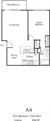 Milano Apartments 2D One Bedroom One Bathroom Floor plan