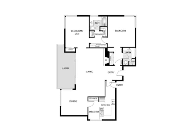 Orange Grove Circle 2D Floor Plan Two Bedroom, Two Bathroom