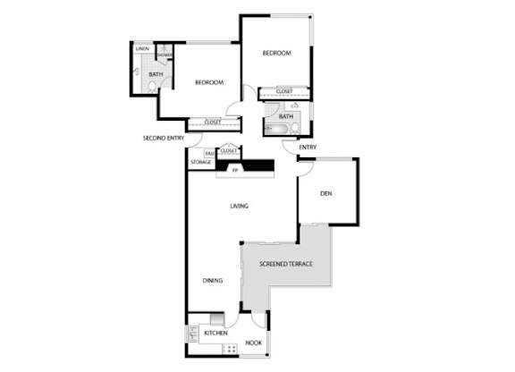 Orange Grove Circle 2D Floor Plan Two Bedroom, Two Bathroom with Den