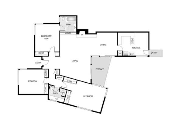Orange Grove Circle 2D Floor Plan Three Bedroom, Two Bathroom
