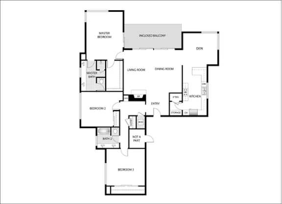 Orange Grove Circle 2D Floor Plan Three Bedroom, Two Bathroom with Den