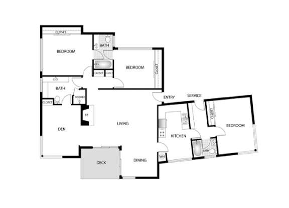 Orange Grove Circle 2D Floor Plan Three Bedroom, Three Bathroom with Den