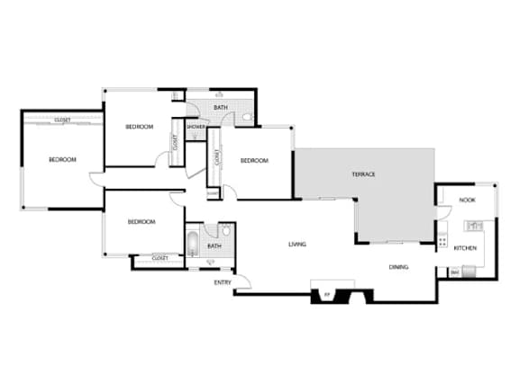 Orange Grove Circle 2D Floor Plan Four Bedroom, Two Bathroom with Den