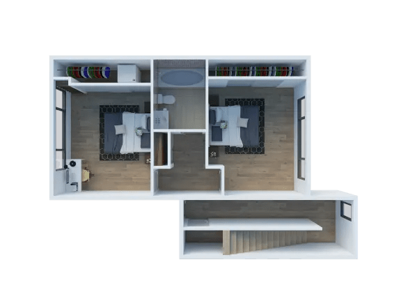 Larkspur West Linn 3D Floor Plan Two Bedroom One and a half Bathroom 1130 sq ft