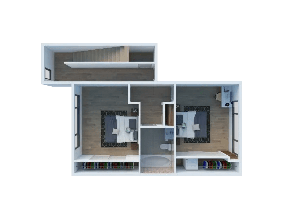 Larkspur West Linn 3D Floor Plan Two Bedroom One and a half bathroom 1149 sq ft