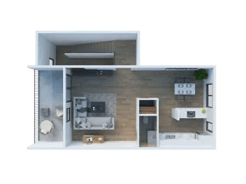 Larkspur West Linn 3D Floor Plan Two Bedroom One and a half bathroom 1149 sq ft