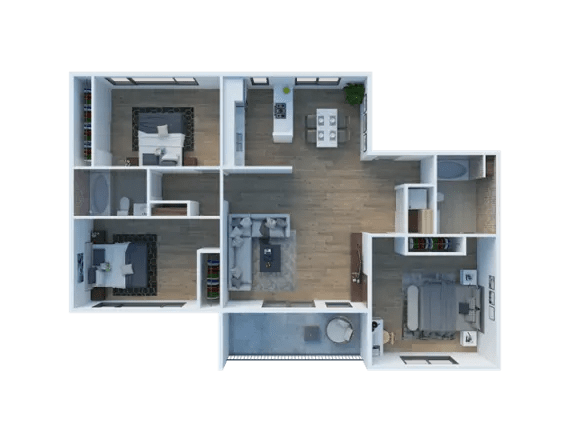 Larkspur West Linn 3D Floor Plan Three Bedroom Two Bathroom