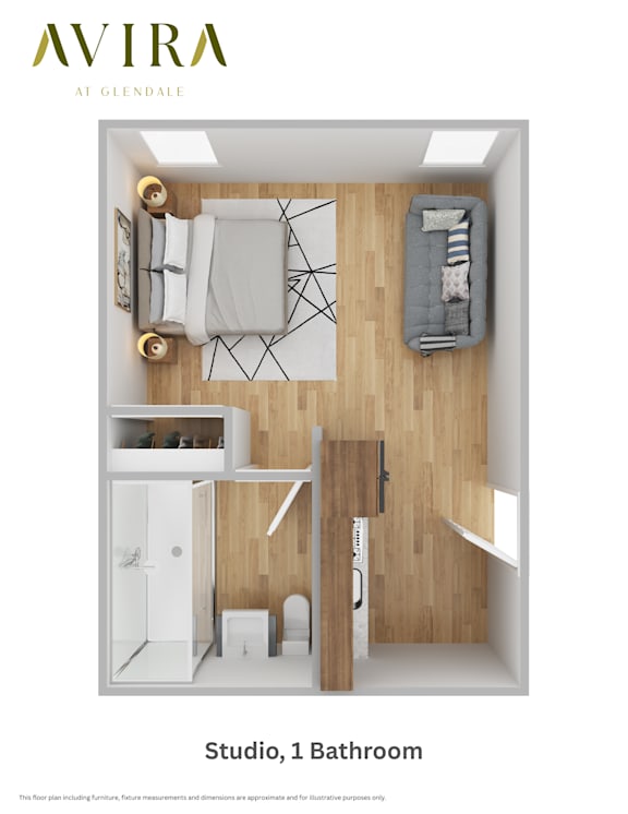 Avira at Glendale  Studio with 1 Bathroom 3D Floorplan