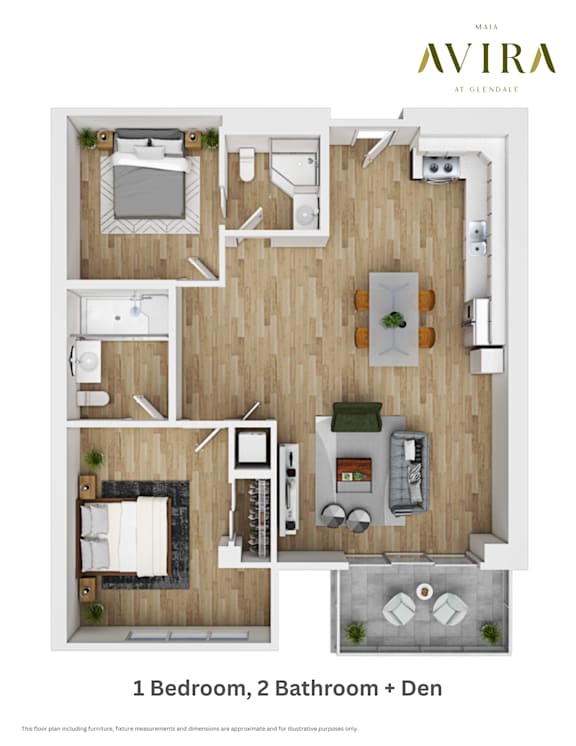 Maia Avira at Glendale Type B 1 Bedroom 2 Bathroom + Den (1008 sq. ft.)