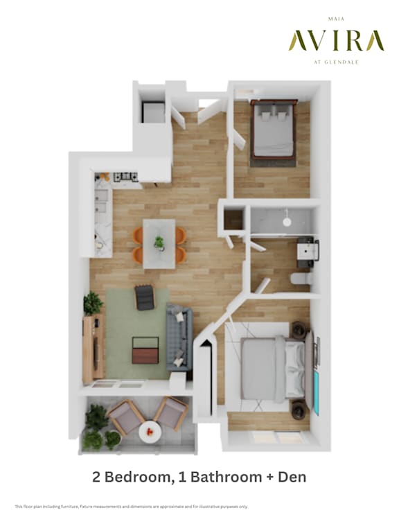 Maia Avira two bedroom one bathroom with den floorplan C