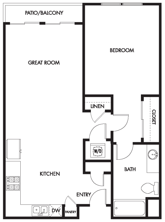 Floor Plan  YOLO East one bedroom one bath floor plan