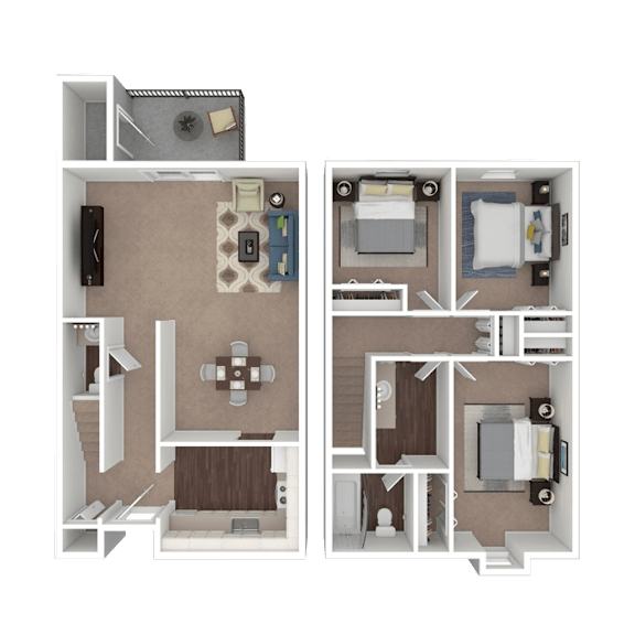 A floor plan of a two-bedroom apartment with a living room, kitchen, and bathroom.