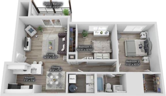a 2 bedroom floor plan  the crossings at townsend apartments
