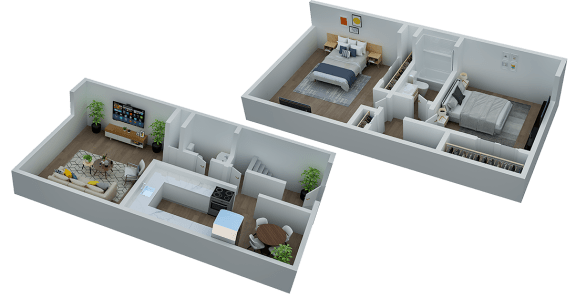 two floor plans of a bedroom and living room