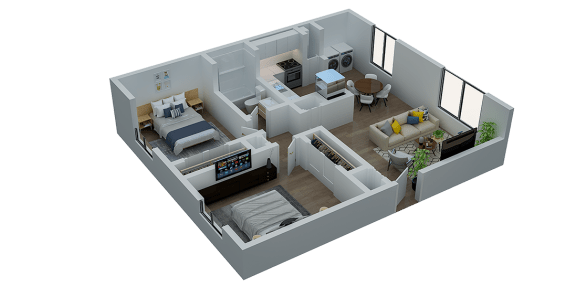 Floor Plan  3d floor plan of a bedroom and living room
