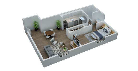 a floor plan of a house with a bedroom and a living room