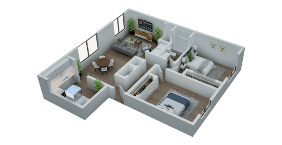 Floor Plan  3d floor plan of a bedroom and living room