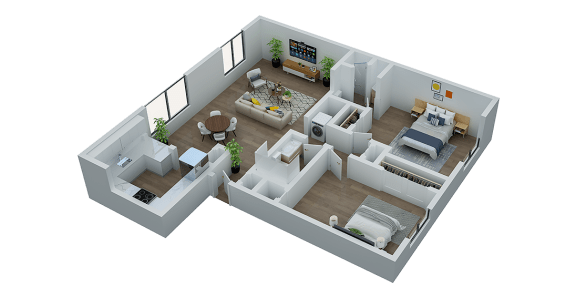 Floor Plan  3d floor plan of a bedroom and living room