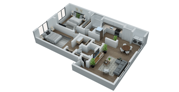 Floor Plan  a 3d floor plan of a bedroom and living room