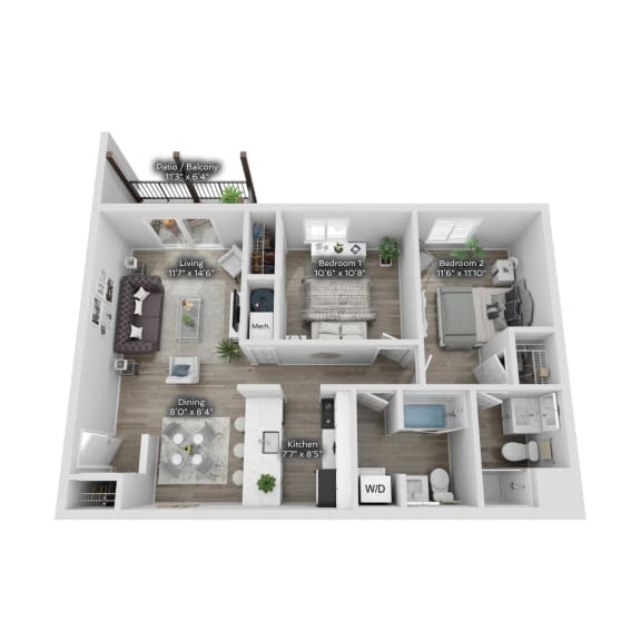 bedroom floor plan of a 2100 sq ft apartment